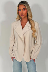 zara womens asymmetric tailored jacket cross over blazer beige styledup uk