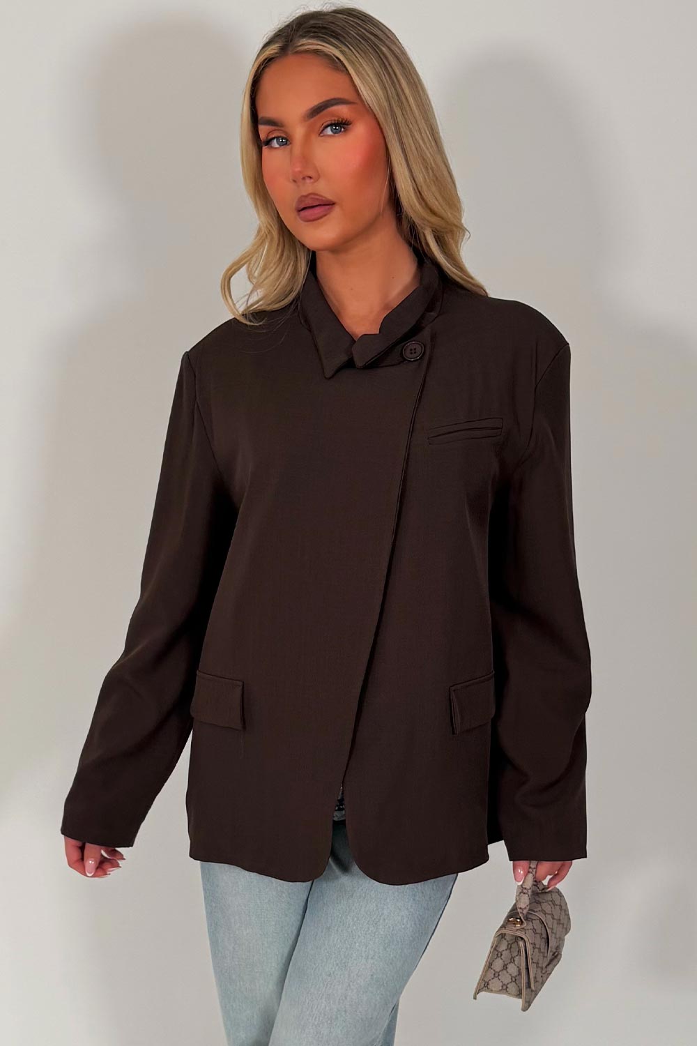 womens zara cross over blazer asymmetric tailored jacket styledup uk