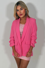 pink ruched sleeve blazer jacket for womens uk styledup 