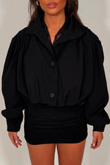 womens black bomber jacket with funnel neck long sleeves pleated shoulders styledup zara uk