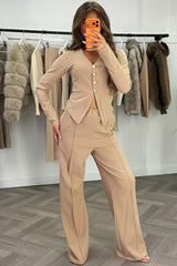 zara womens gold button long sleeve top and wide leg trousers co ord set christmas outfit styledup uk sale 