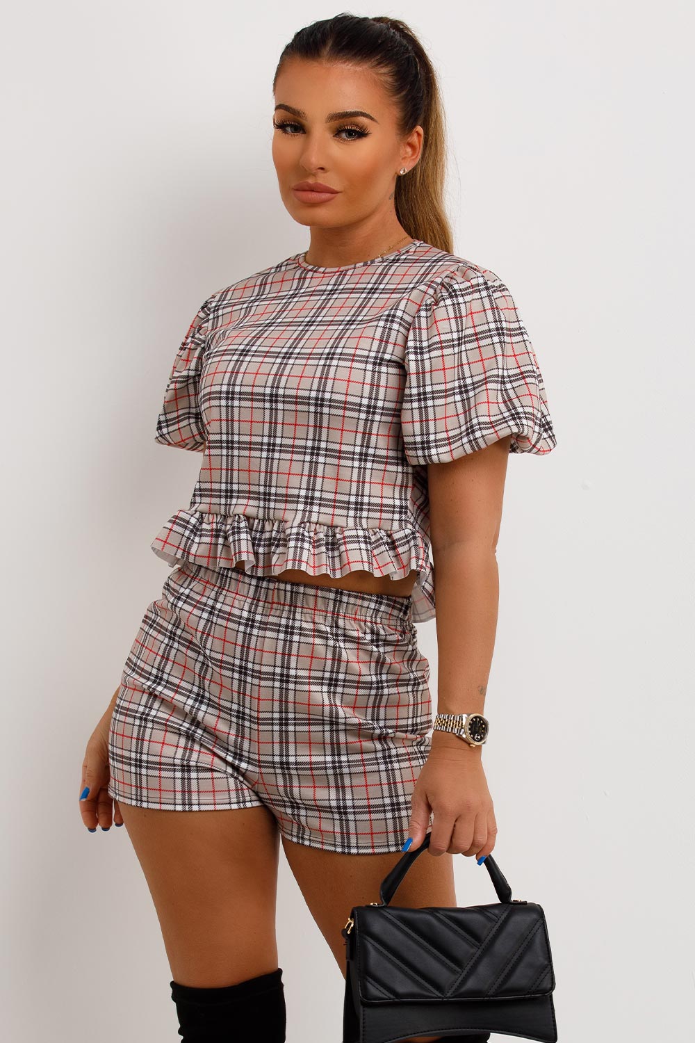 frill crop top and shorts co ord set