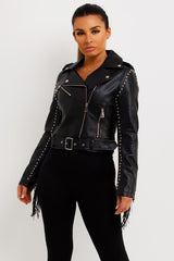 tassels and stud faux leather biker jacket womens