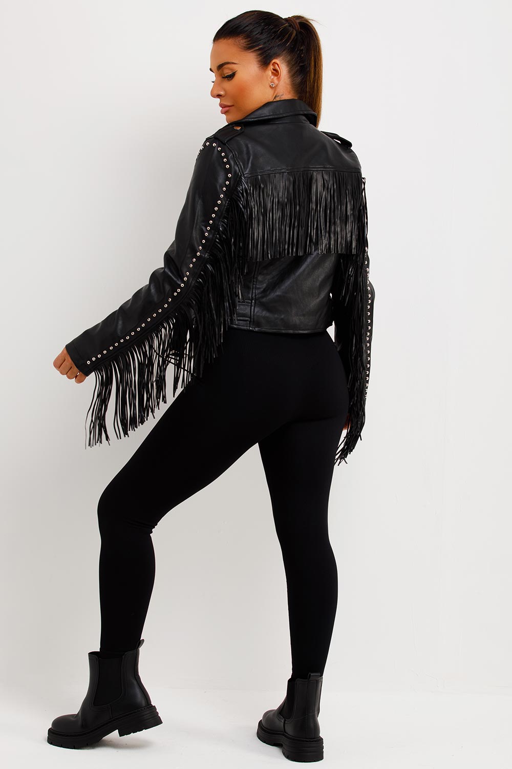 fringed faux leather biker jacket