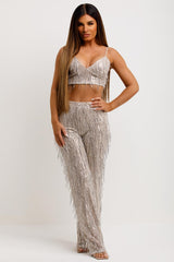 gold sequin crop top and trousers co ord set