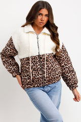 leopard print teddybear quilted jacket