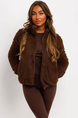 womens zip up teddy jacket with pockets