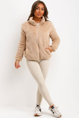 womens long sleeve teddy bear borg jacket with long sleeves 