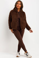 womens long sleeve teddy jacket beige