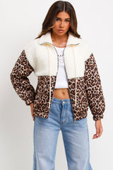 teddybear leopard print quilted jacket womens