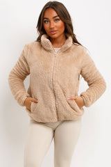 womens zip up teddy bear jacket styledup