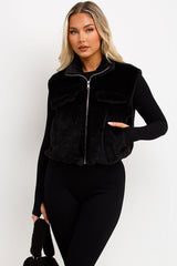 womens teddy gilet crop length zip up front styledup