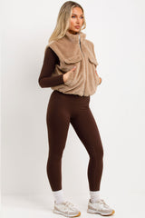 zip up front teddy gilet cropped 