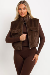 zip up front teddy gilet cropped 