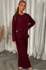 gold buckle long sleeve top and trousers co ord set christmas party outfit styledup