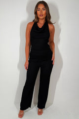 zara womens halter neck backless top and trousers two piece set styledup