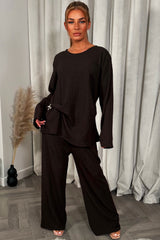 long sleeve top trouser co ord set with gold buckle christmas party outfit 