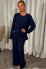 womens gold buckle long sleeve top and trousers co ord set styledup