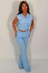 textured straight leg trousers and top two piece co ord set womens summer holiday travel outfit styledup zara womens uk