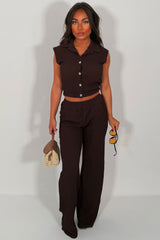 textured straight leg trousers and top two piece co ord set womens summer holiday travel outfit styledup zara womens uk