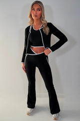 zip up sports jacket and scrunch bum flare pants 3 piece set matching outfit gym activewear styledup