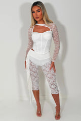 womens white lace capri trousers with drape detail festival outfit for summer styledup fashion