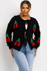 tie front knitted cardigan cherries styled up