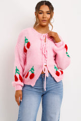 tie front knitted cardigan cherries styled up