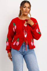 tie front knitted cardigan cherries styled up