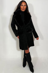fur collar long belted coat for womens styledup 