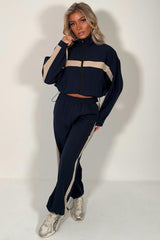 womens contrast panel zip up funnel neck jacket and trousers two piece co ord tracksuit set navy styledup uk