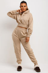 crop hooded sweatshirt and joggers tracksuit womens