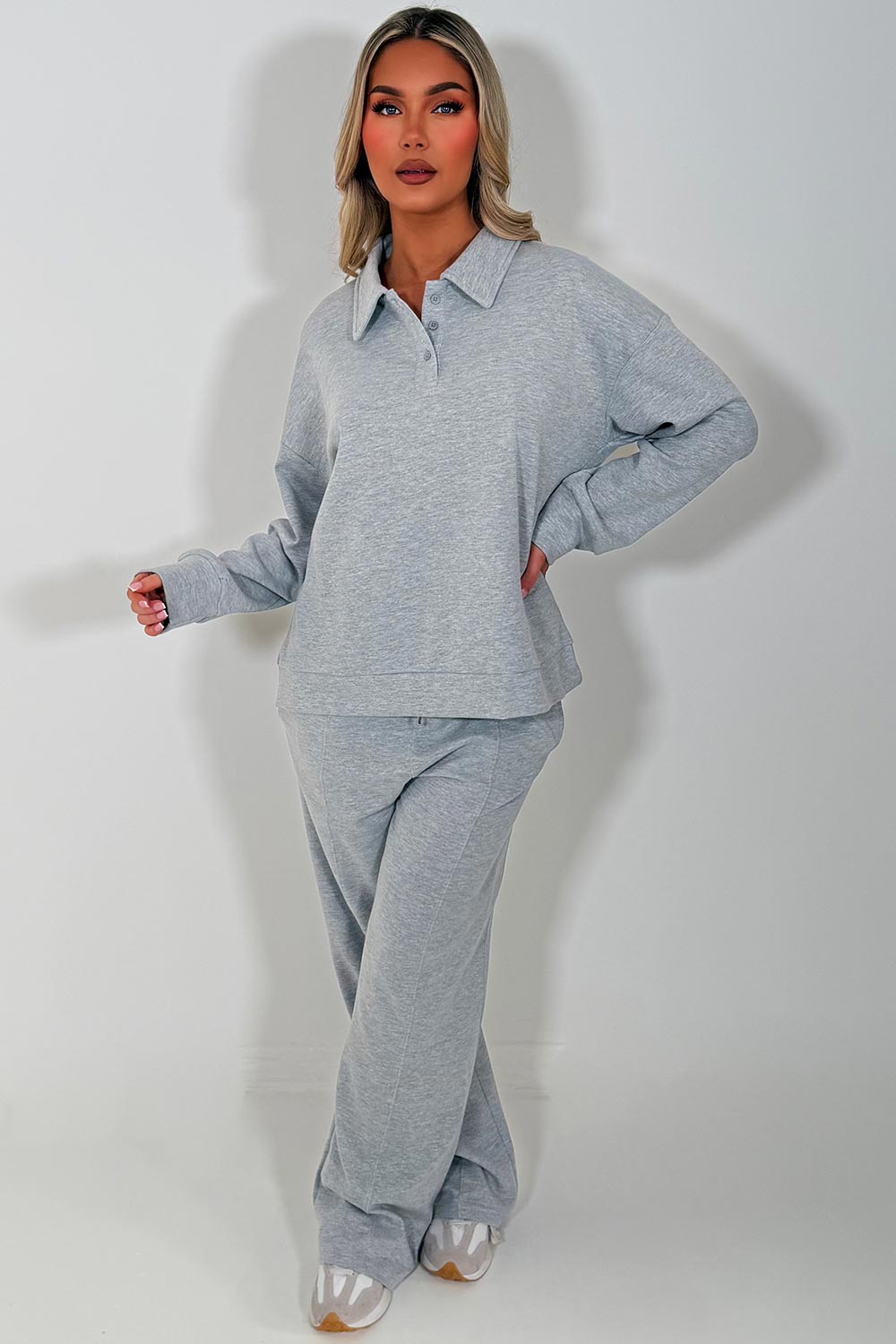 womens zara half button up front collared jumper and joggers tracksuit loungewear set airport outfit