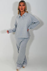 womens zara half button up front collared jumper and joggers tracksuit loungewear set airport outfit