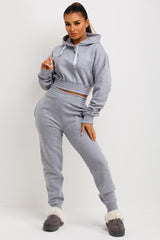 womens cropped tracksuit hooded sweatshirt and joggers co ord set