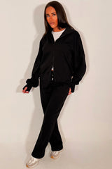 womens double zip drop shoulder oversized hoodie and wide leg joggers two piece tracksuit co ord set styledup casual lounge set zara womens