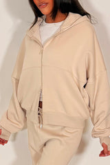 zara womens zip up hoodie and wide leg joggers tracksuit lounge set oatmeal styledup 