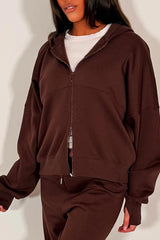zara womens zip up hoodie and wide leg joggers tracksuit lounge set brown styledup 