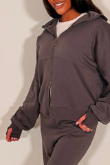 zara womens oversized double zip hoodie and wide leg joggers tracksuit casual lounge set for everyday wear charcoal grey 