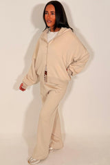 zara womens oversized double zip hoodie and wide leg joggers tracksuit casual lounge set for everyday wear oatmeal