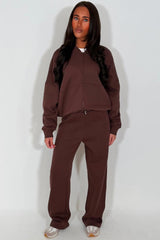 zara womens bomber sweatshirt and straight leg joggers loungewear brown set 