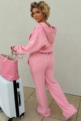 womens crop hoodie and joggers tracksuit set airport outfit styledup