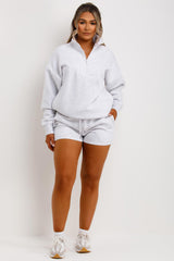 womens grey marl half zip sweatshirt and shorts tracksuit set