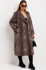 longline leopard print trench coat