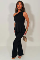 womens one shoulder top and wide leg trouser two piece co ord going out set uk