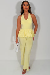 womens halterneck peplum top and trousers co ord set styledup uk