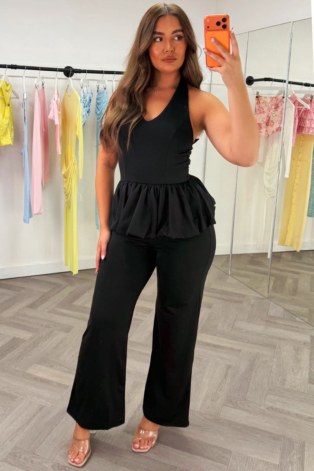 womens halterneck peplum top and trousers co ord set styledup uk