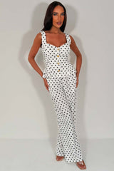 polka dot top and trousers two piece co ord with gold buttons zara womens going out occasion outfit uk