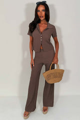 textured straight leg trousers and top two piece co ord set womens summer holiday travel outfit styledup zara womens uk