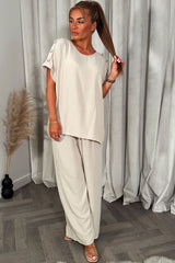 womens gold button oversized top and trousers two piece co ord set christmas party outfit